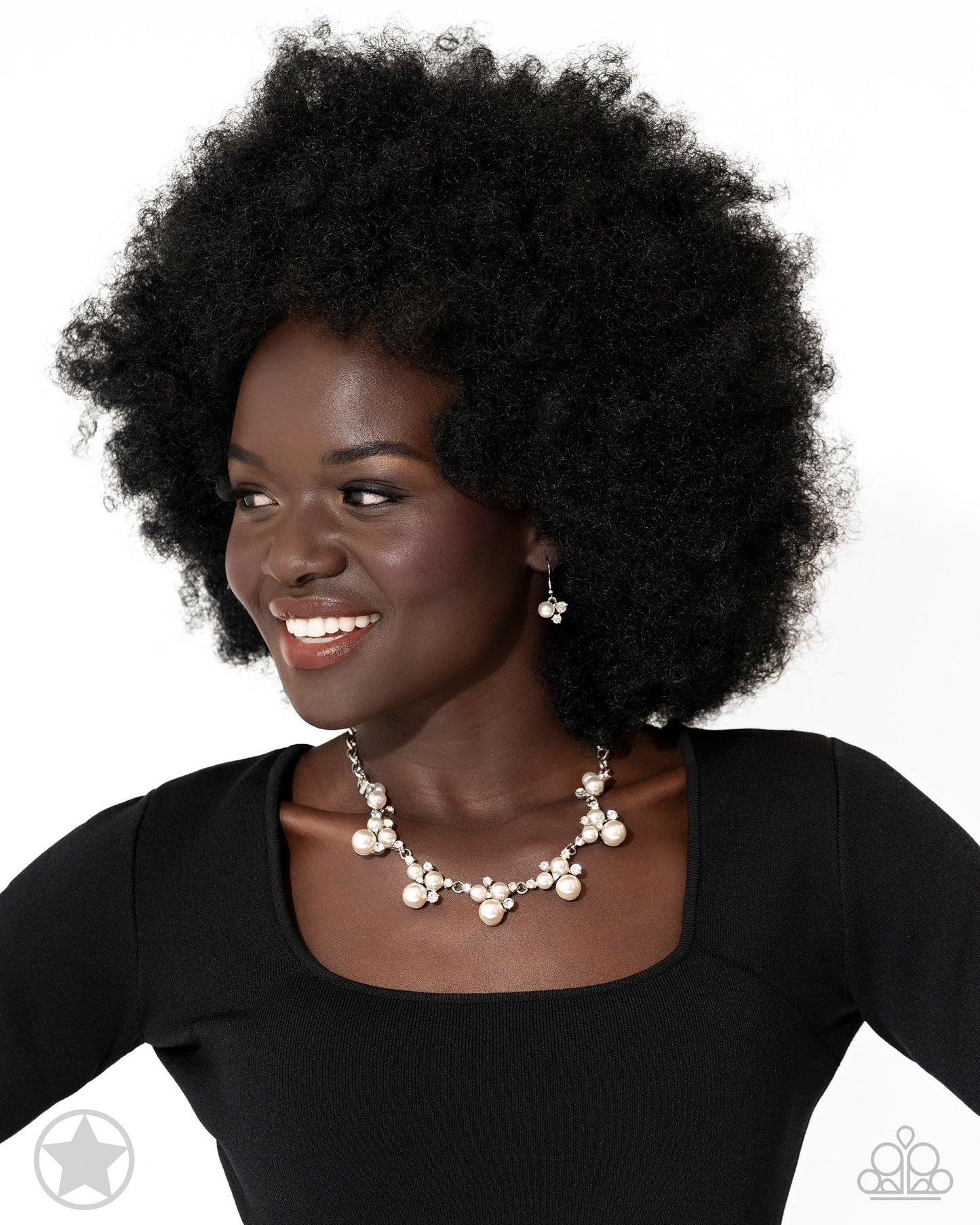 Toast to Perfection Silver, White Pearl & Rhinestone Blockbuster Necklace Paparazzi N0041