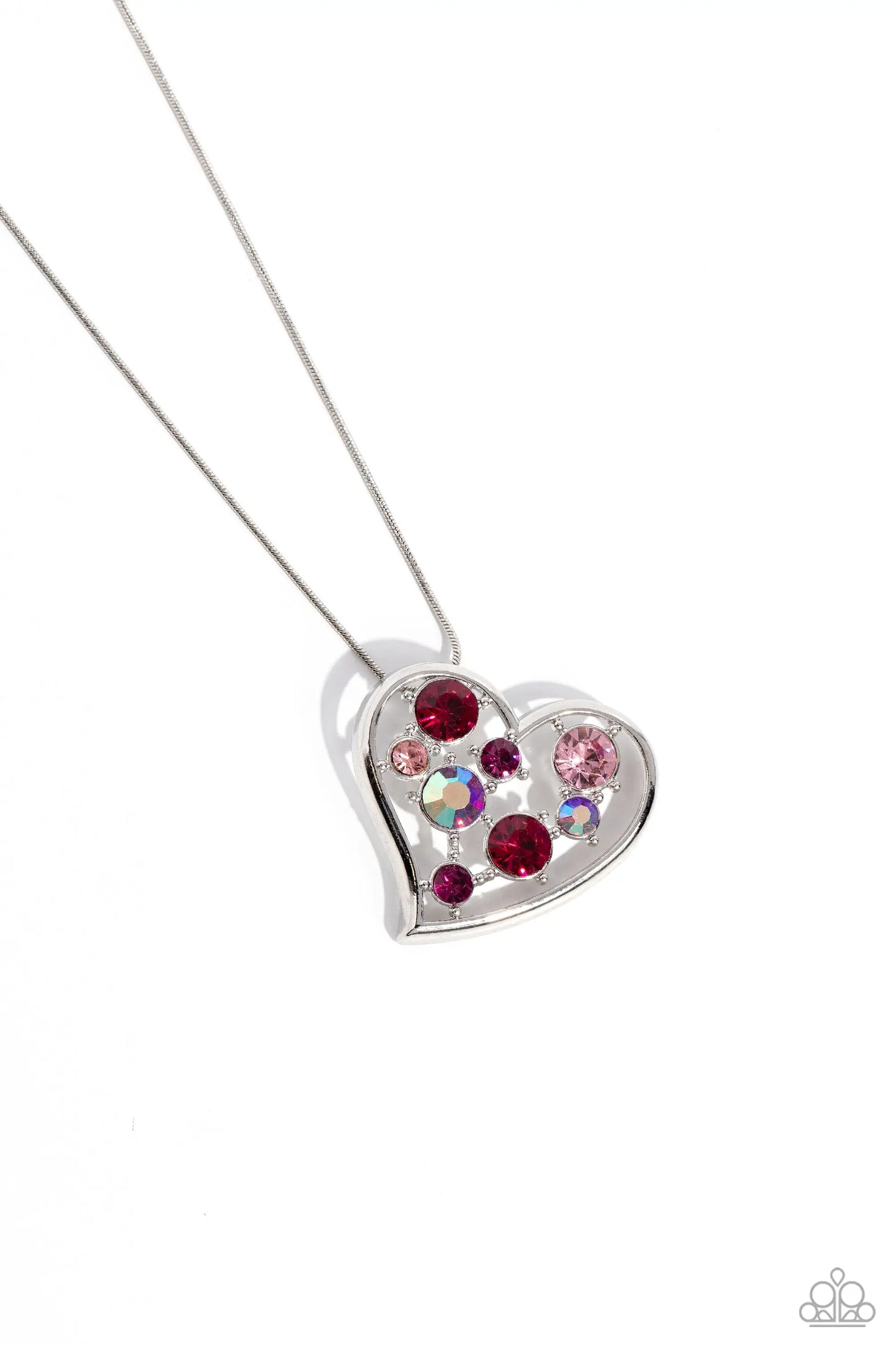 Romantic Recognition Pink & Iridescent Fuchsia Rhinestone Heart Necklace Paparazzi N1908