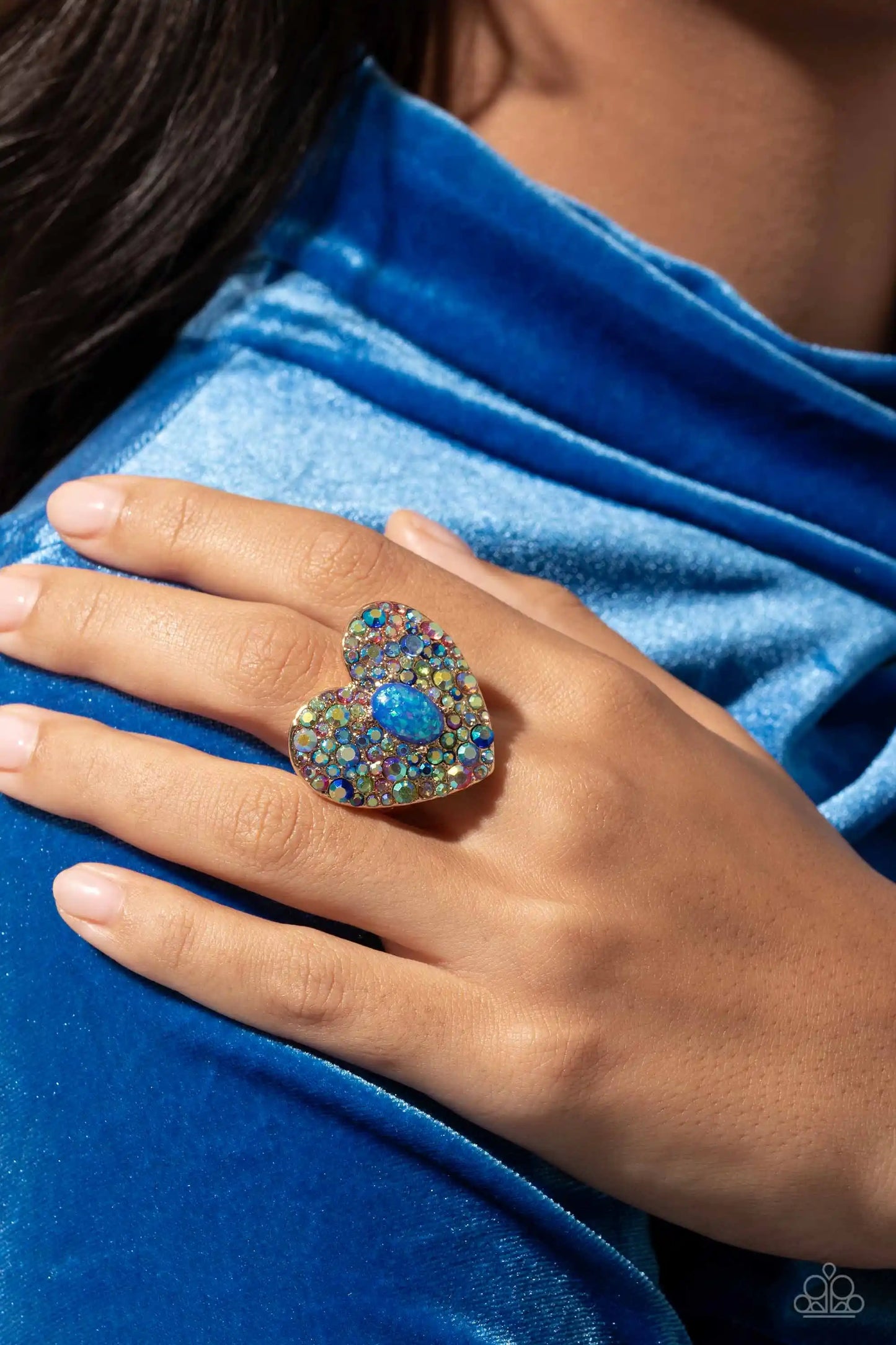 Bejeweled Beau Blue Multicolored & Iridescent Silver Heart Ring Life Of The Party November 2023 Paparazzi R0554