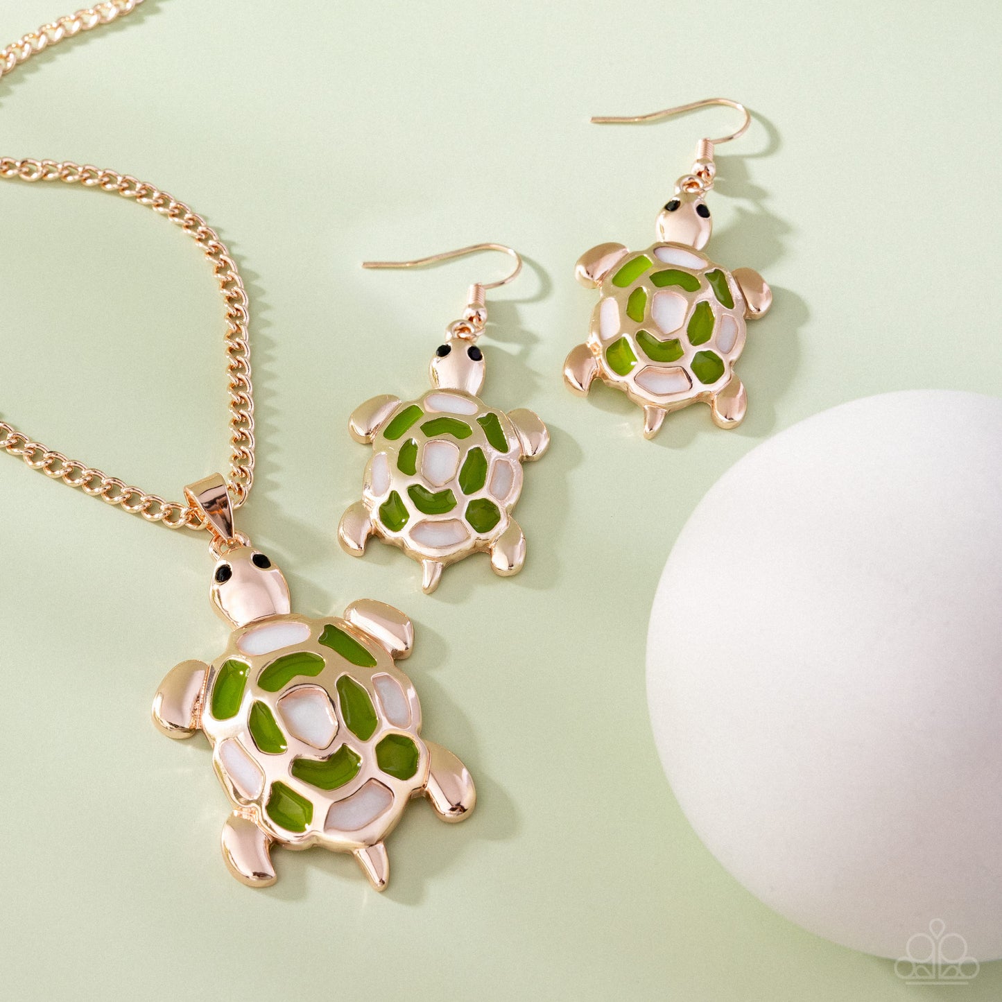 Turtle Theme - Complete Look Turtle Tale Rose Gold Necklace & Turtle Tradition Rose Gold Earring Set Paparazzi