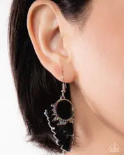 Paparazzi Powerful Pageantry - Black Gem Iridescent Rhinestone Silver Earring Gimme the Glitz 2026 #16 Exclusive E3363