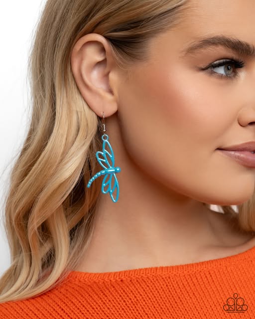 Paparazzi Dapper Dragonfly - Blue Iridescent Dragonfly Earring Gimme The Glitz 2025 E1262