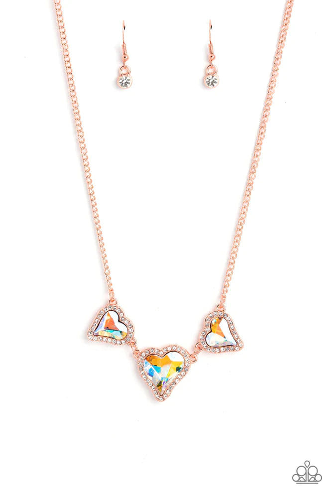 State Of The HEART Copper & Iridescent Yellow Heart Shaped Gem Necklace Paparazzi N1612