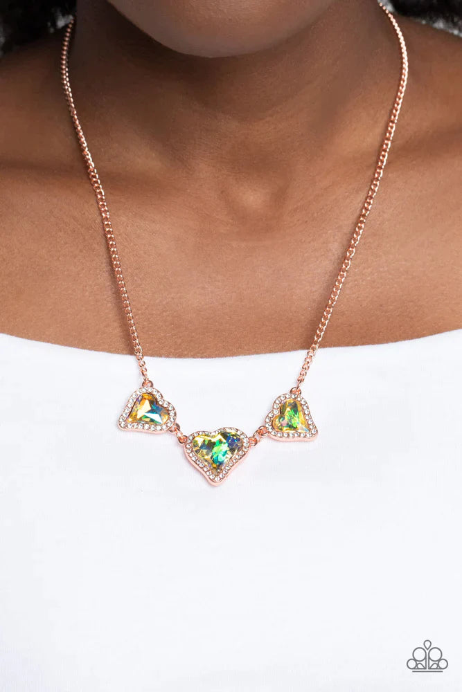 State Of The HEART Copper & Iridescent Yellow Heart Shaped Gem Necklace Paparazzi N1612