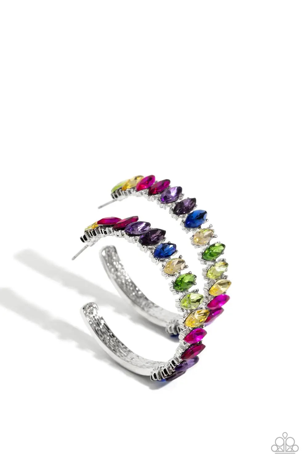 Rainbow Range Multicolor Gem 1 1/2 Inch Silver Hoop Earring Life Of The Party November 2023 Paparazzi E1579