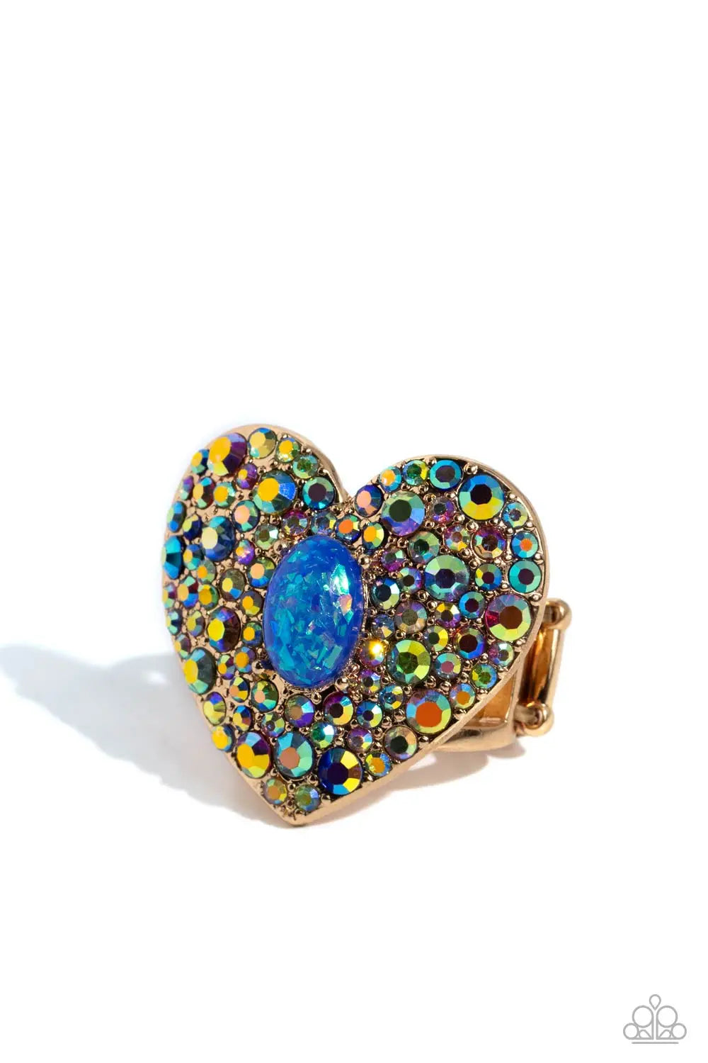 Bejeweled Beau Blue Multicolored & Iridescent Silver Heart Ring Life Of The Party November 2023 Paparazzi R0554