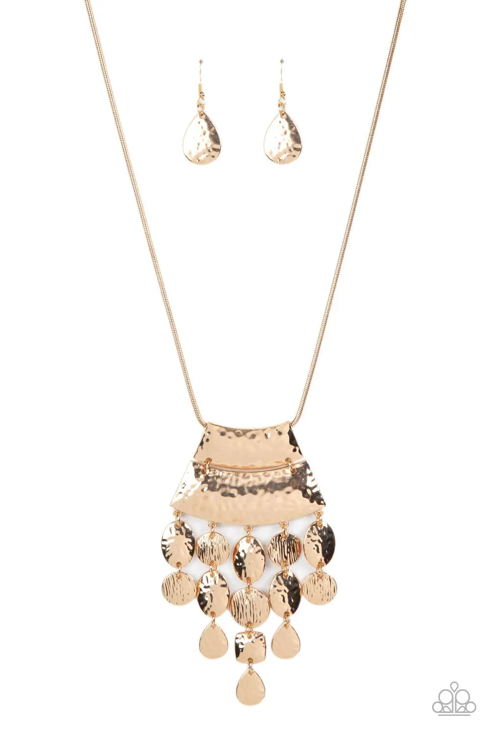 Totem Trek Gold Hammered Necklace Paparazzi N1906