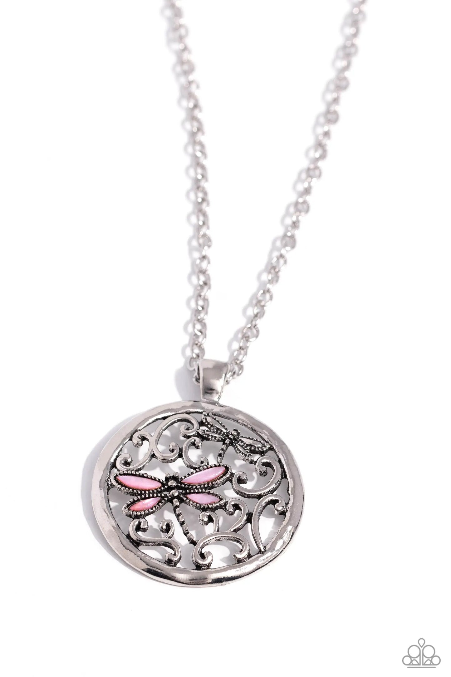 Dragonfly Daydream Pink Cat's Eye Filigree Necklace Paparazzi N1910