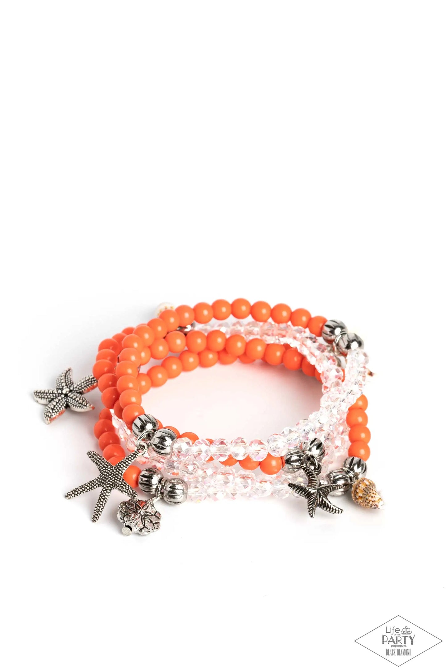 Ocean Breeze Orange Starfish Seashell  Bracelet Set Life Of The Party Black Diamond Encore Paparazzi B1227