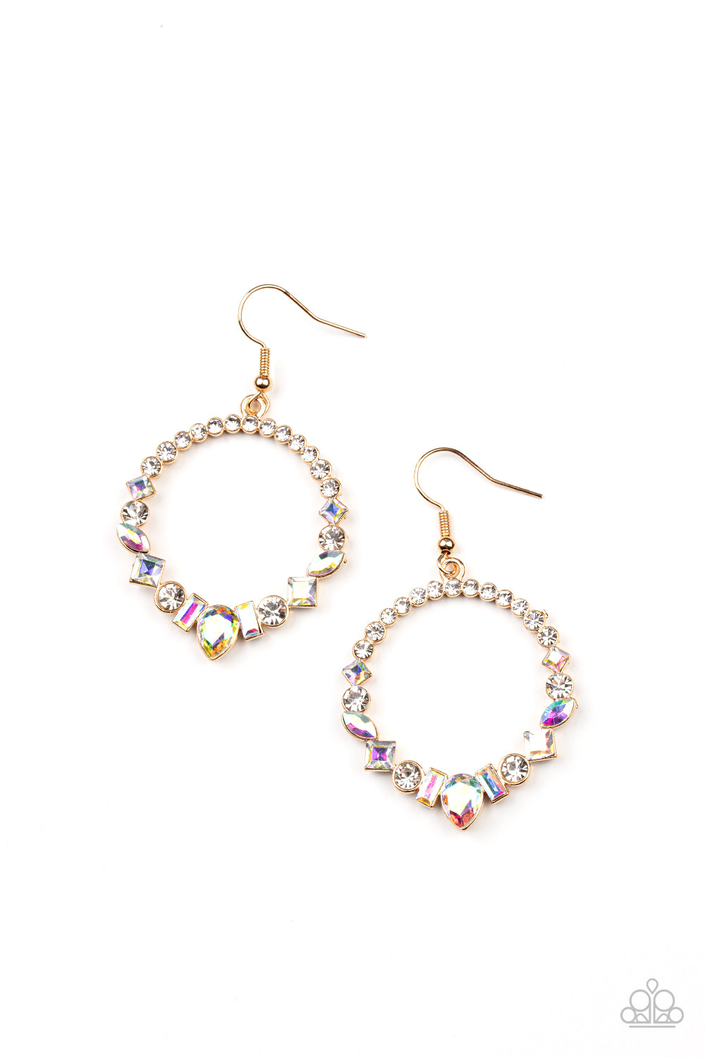 Revolutionary Refinement - Gold Iridescent Rhinestone Earring Paparazzi E1063