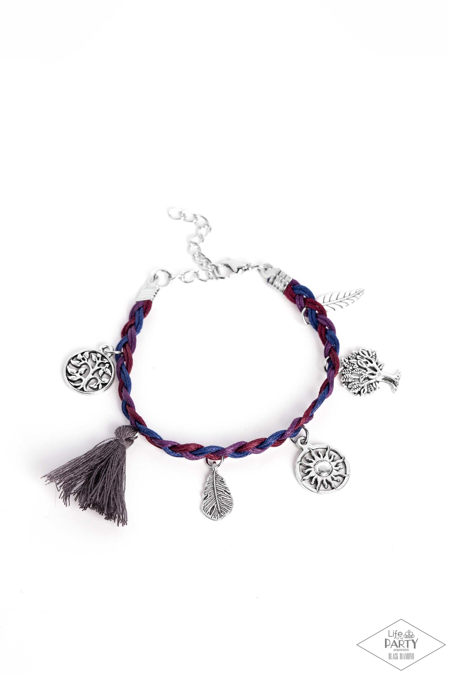 Outdoor Enthusiast - Multi Blue, Red & Purple Cording Charm Bracelet Life Of The Party Black Diamond Encore Paparazzi B1039