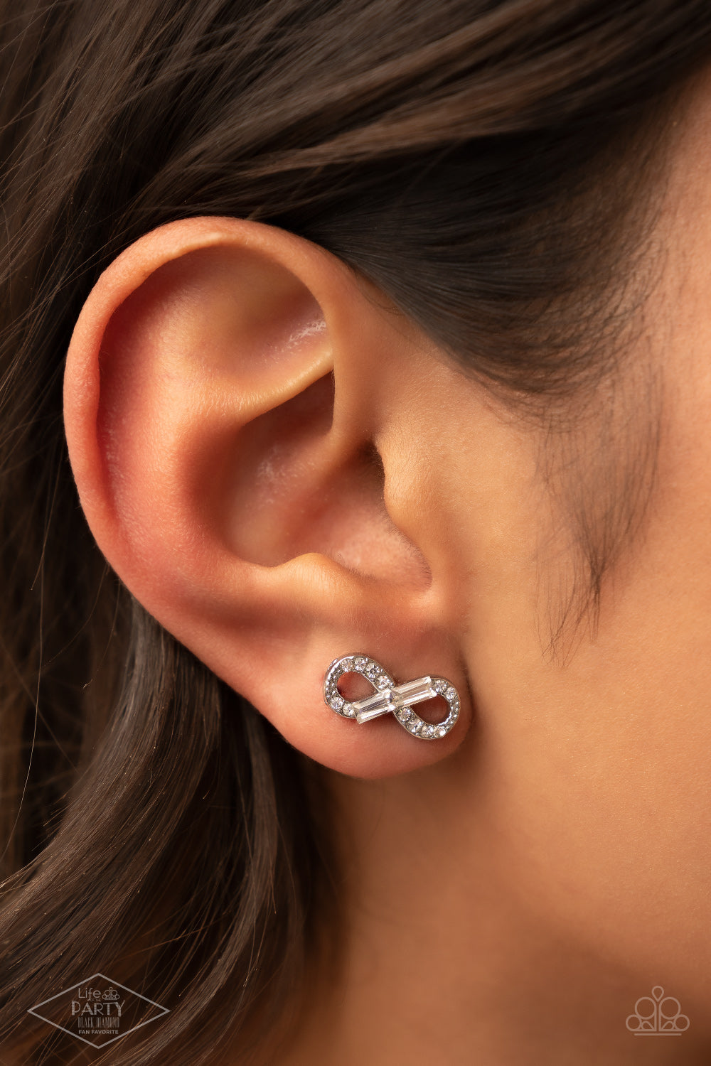 Turn Of The Century White Post Earring Black Diamond Exclusive Life Of The Party Paparazzi E0423