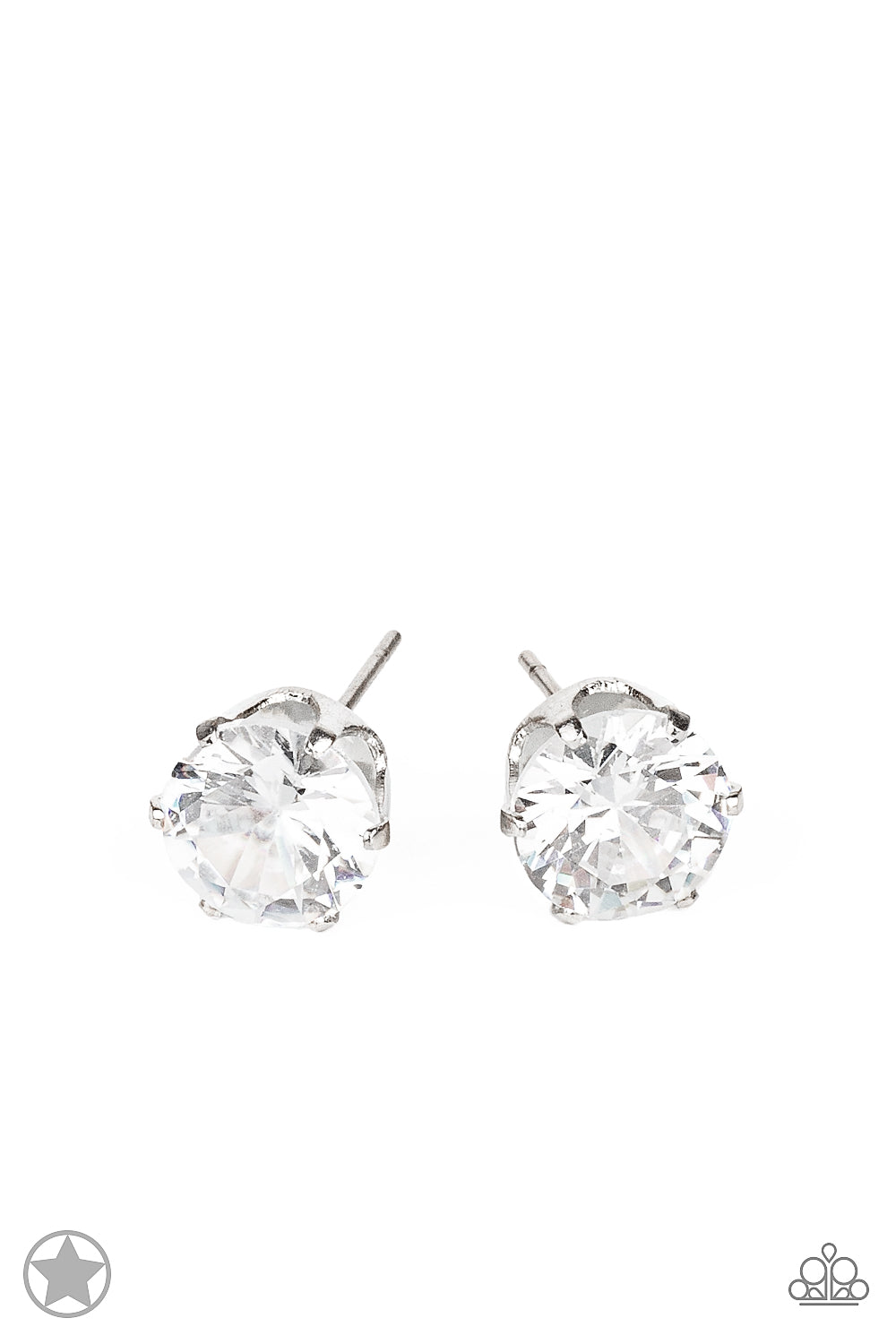 Just In Timeless White Rhinestone Blockbuster Post Earring Paparazzi E0090