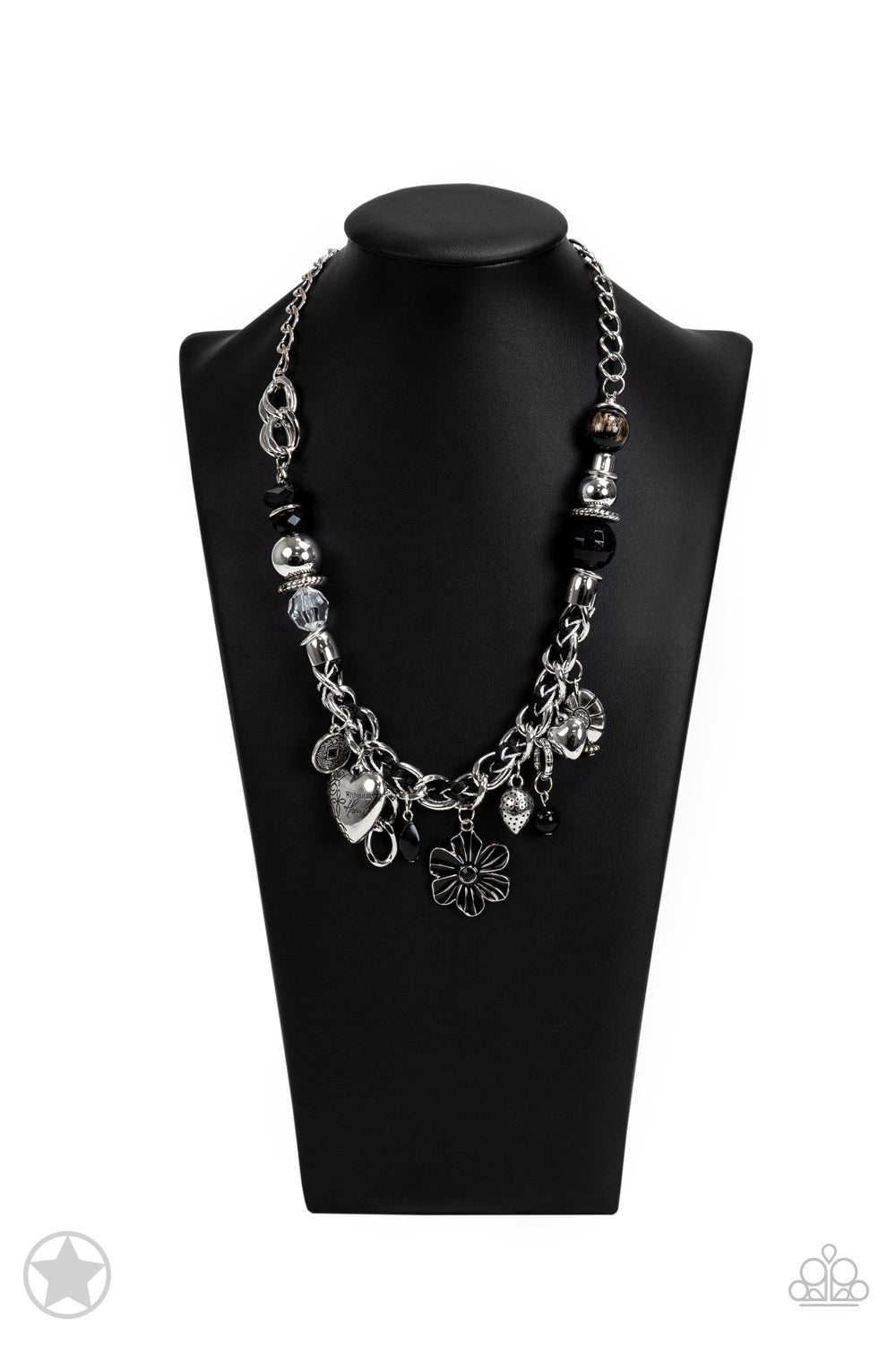 Charmed I Am Sure Black & Ivory Cording Inspirational "With All My Heart" Luke 10:27 Bible Verse Blockbuster Necklace Paparazzi N0086