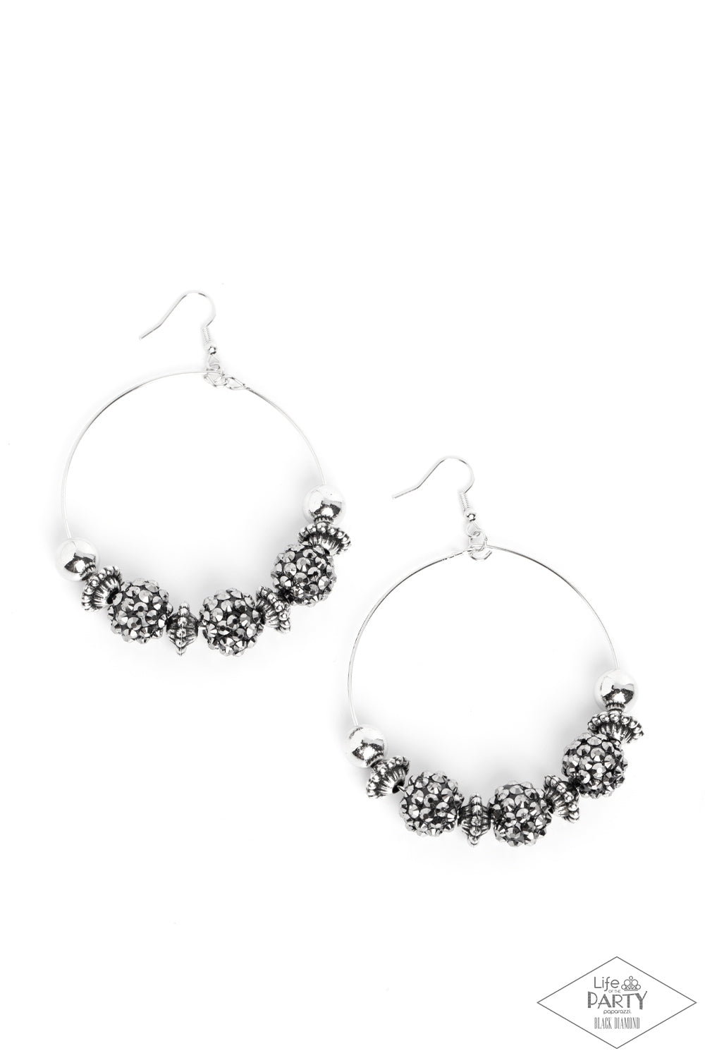 I Can Take a Compliment Silver Earring Black Diamond Life Of The Party Paparazzi E2034