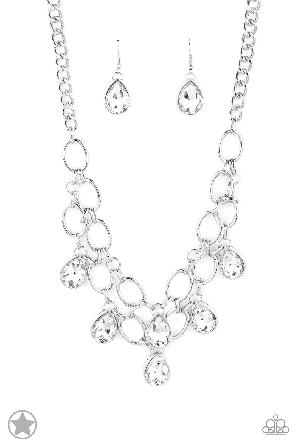 Show-Stopping Shimmer White Teardrop Glittery Blockbuster Necklace Paparazzi N0008