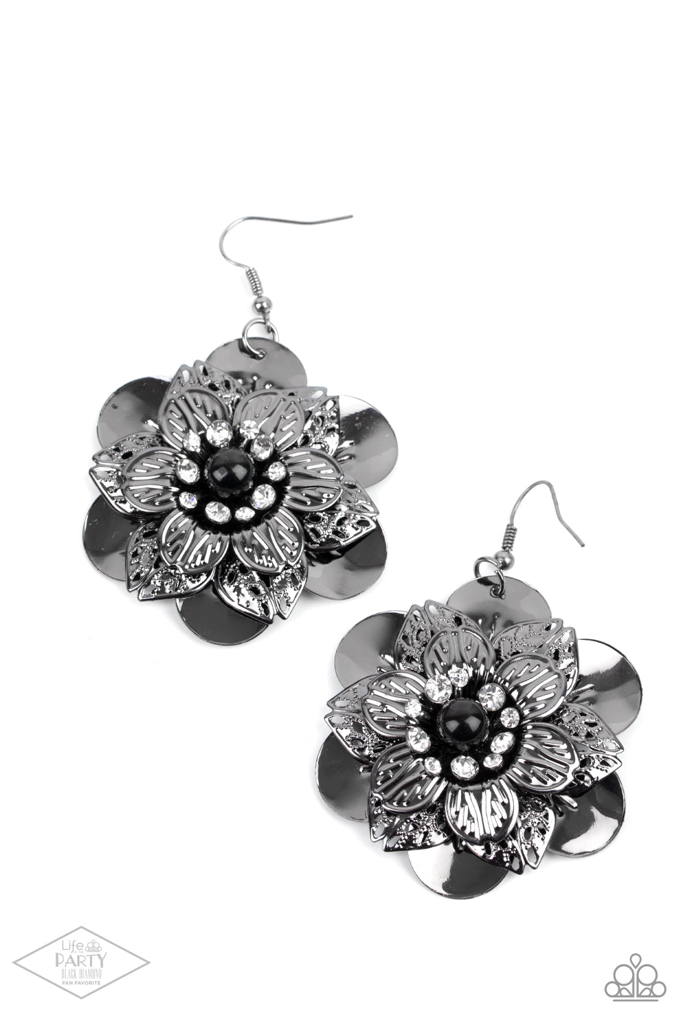 Midnight Garden Black Metal Flower Earring Black Diamond Exclusive Life Of The Party Paparazzi E0540