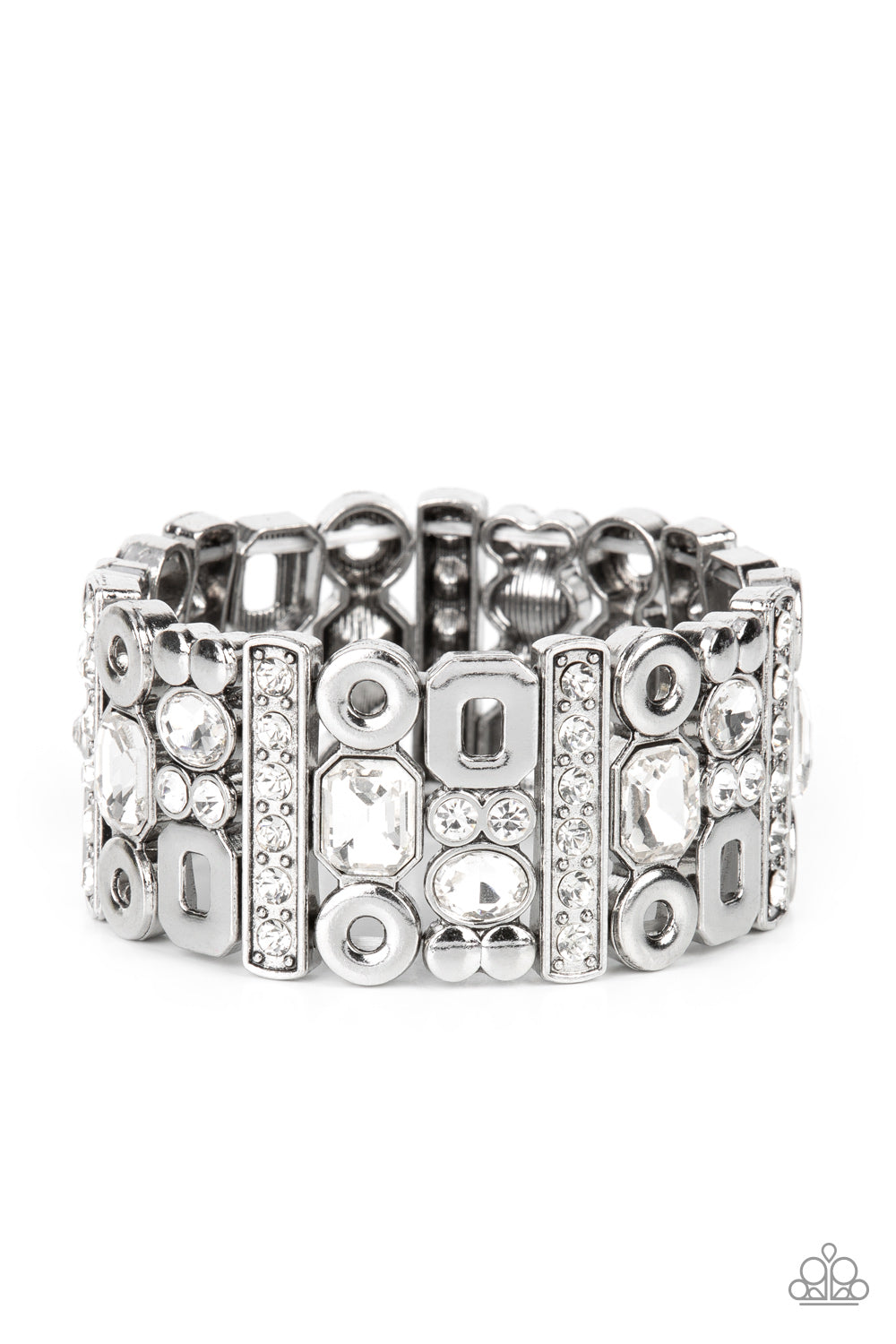 Dynamically Diverse - White Rhinestone Stretch Bracelet Paparazzi B0380