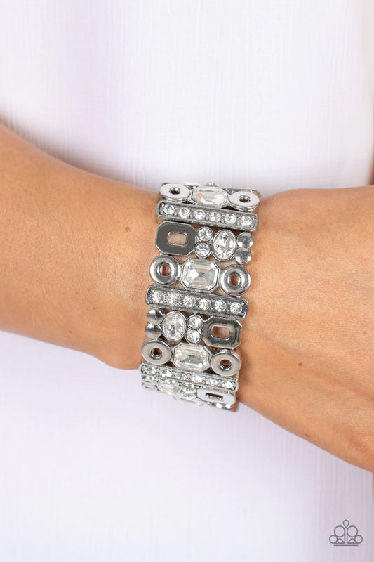 Dynamically Diverse - White Rhinestone Stretch Bracelet Paparazzi B0380