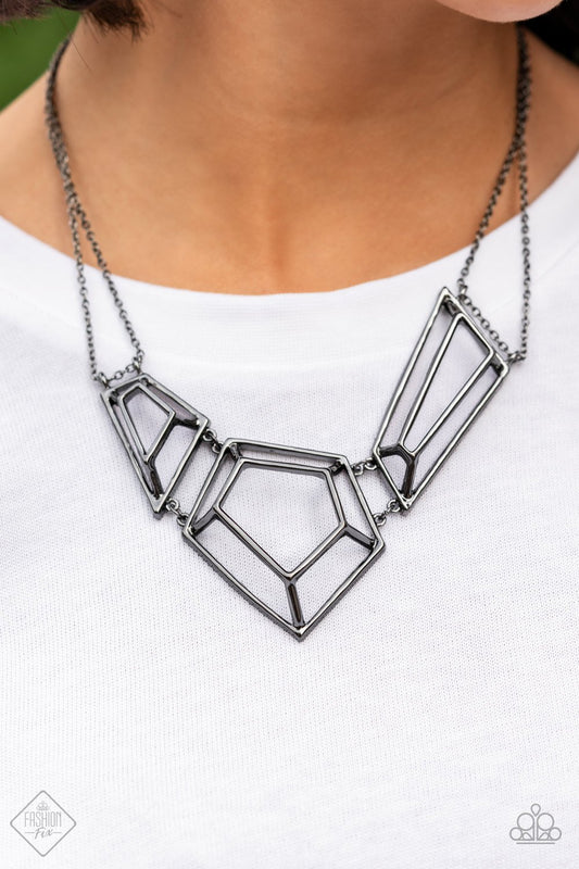 3-D Drama Black 3-Dimensional Necklace August 2021 Fashion Fix Paparazzi N0548
