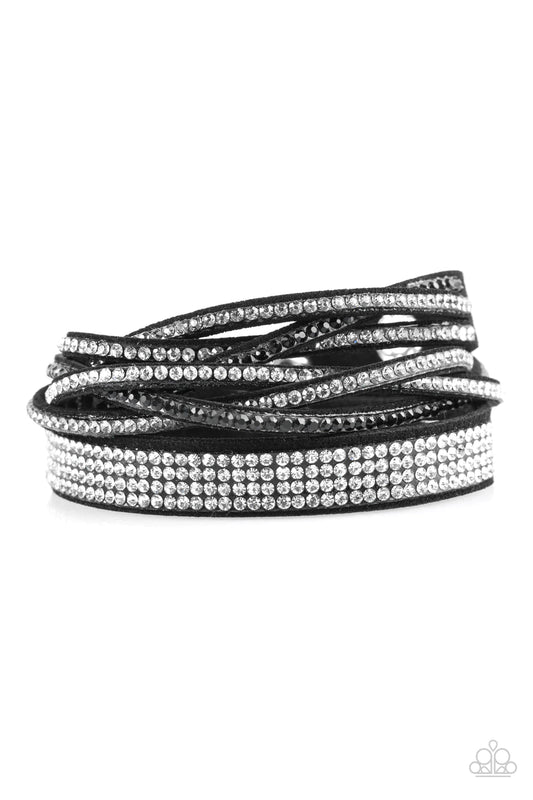 Taking Care Of Business Black Suede White, Smokey, Black Rhinestone Urban Bracelet Paparazzi B0169