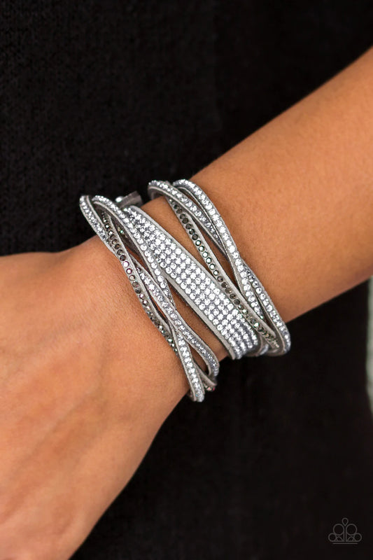 Taking Care Of Business Silver Hematite Rhinestone Urban Wrap Bracelet Paparazzi B0123