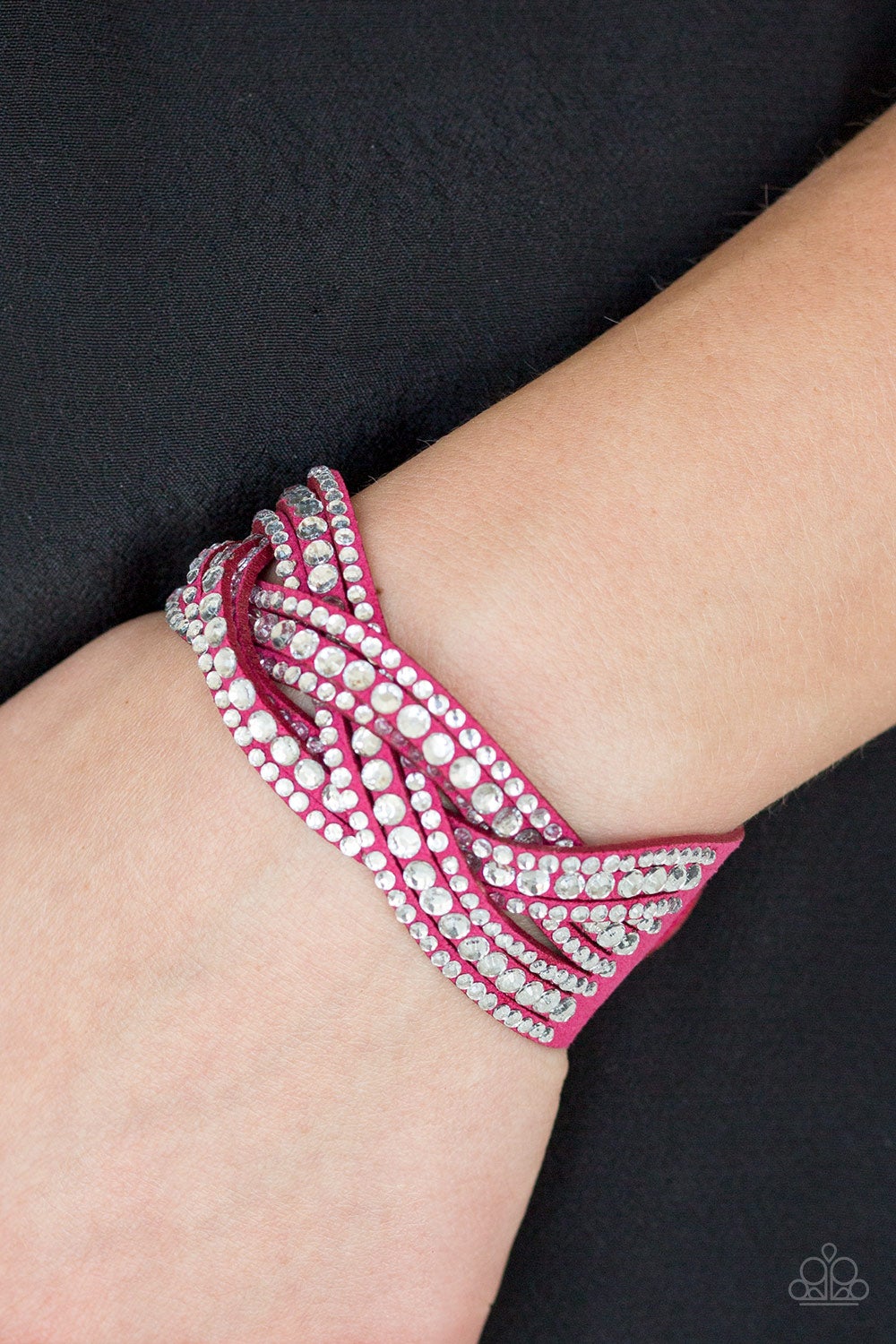 Bring On the Bling Pink Suede Wrap Rhinestone Bracelet Paparazzi B0290
