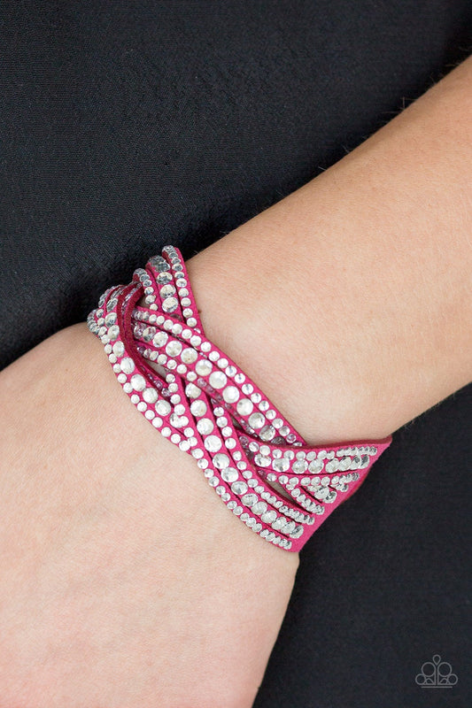 Bring On the Bling Pink Suede Wrap Rhinestone Bracelet Paparazzi B0290
