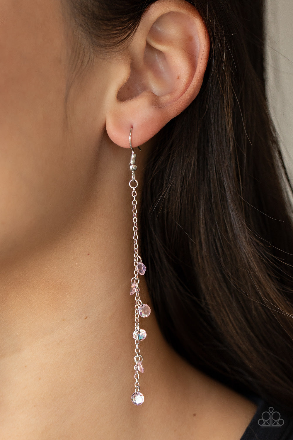 Extended Eloquence - Pink Iridescent Rhinestone Earring Paparazzi E0596