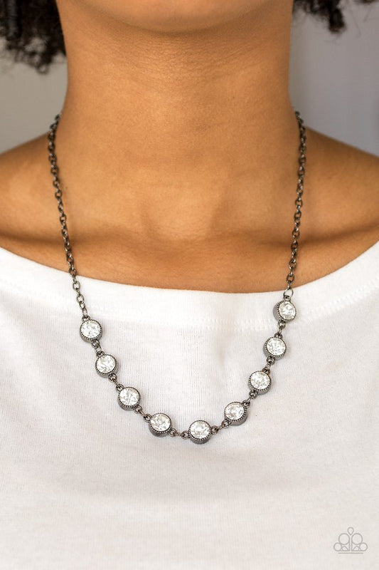 Starlit Social Black Gunmetal Frame White Rhinestone Necklace Paparazzi N0657