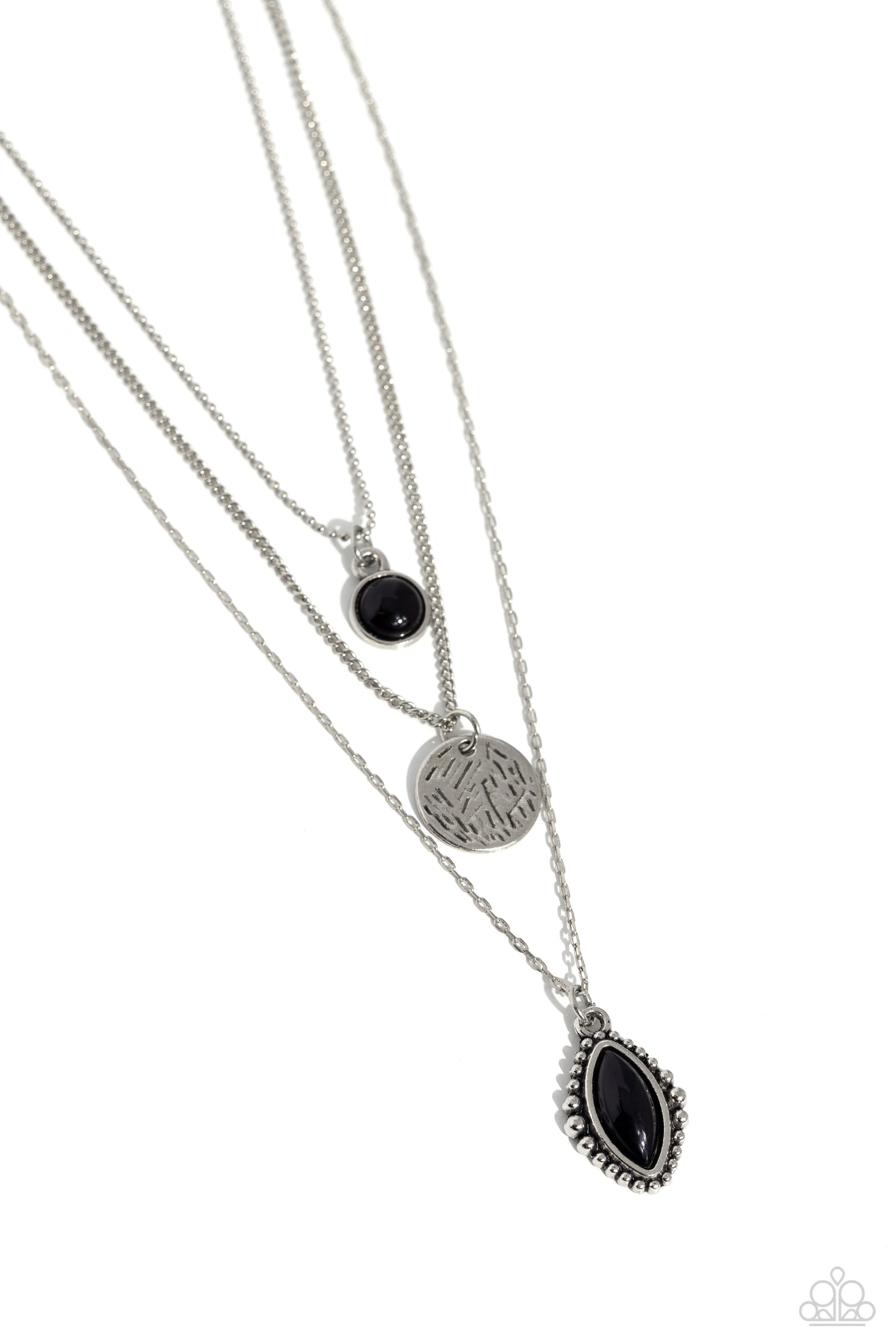 Tide Drifter - Black Bead Multilayer Silver Necklace Paparazzi N2042