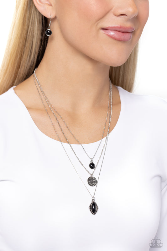 Tide Drifter - Black Bead Multilayer Silver Necklace Paparazzi N2042