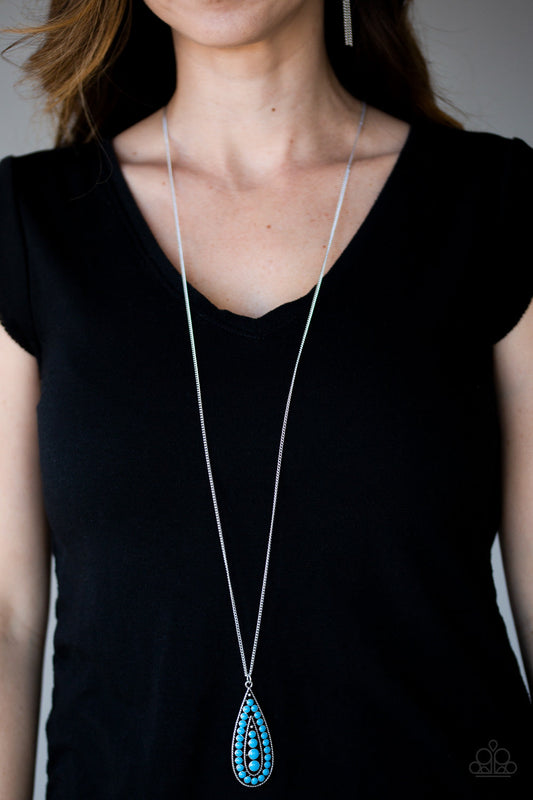 Tiki Tease Blue Tribal Teardrop Necklace Paparazzi N0006