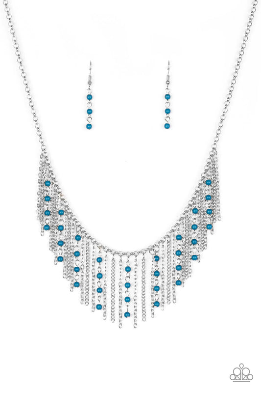 Harlem Hideaway Blue Bead Silver Tassel Necklace Paparazzi N0969