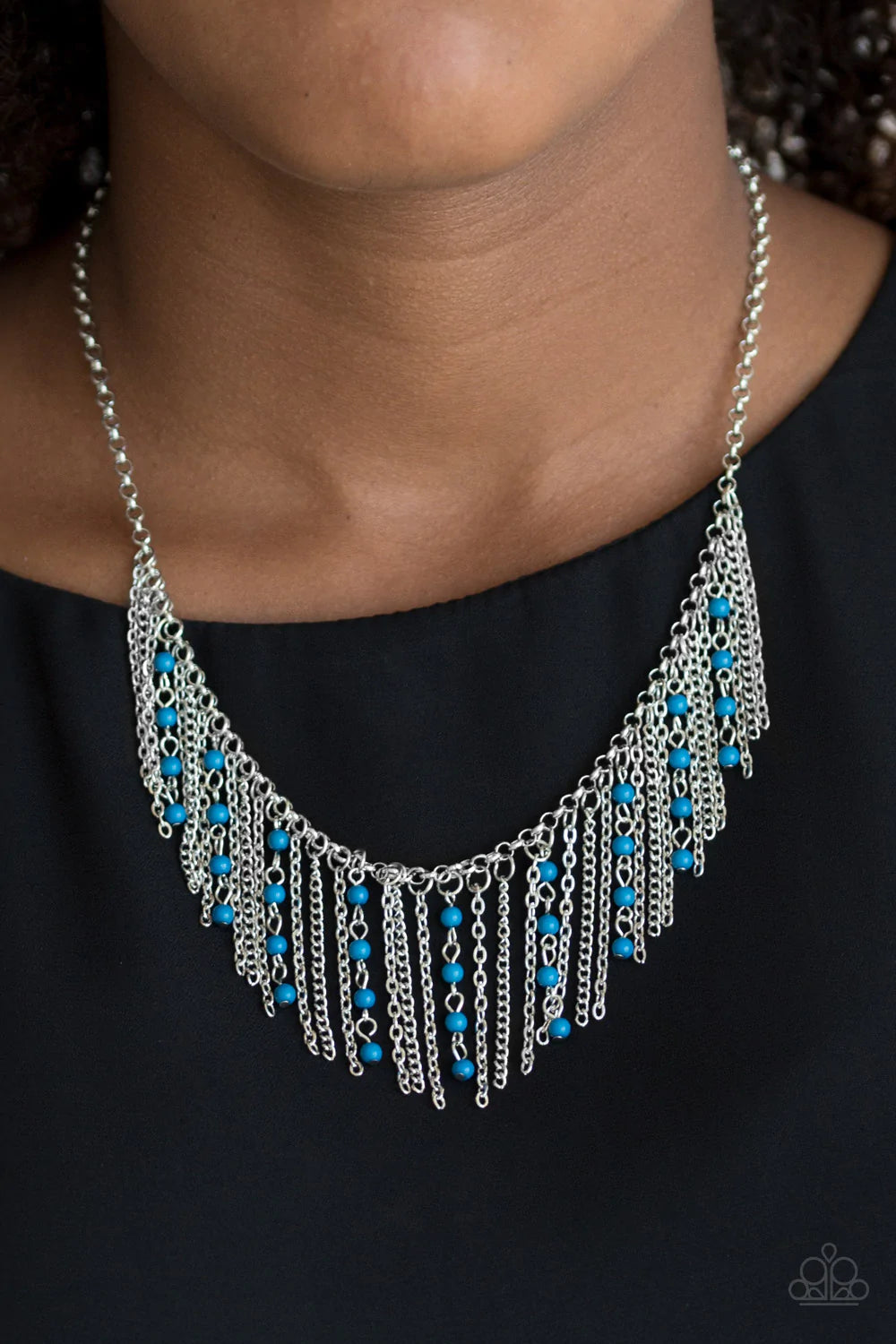 Harlem Hideaway Blue Bead Silver Tassel Necklace Paparazzi N0969
