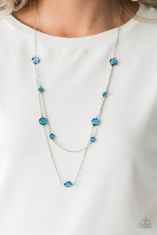 Raise Your Glass - Blue Glassy Gem Double Layer Necklace N1572