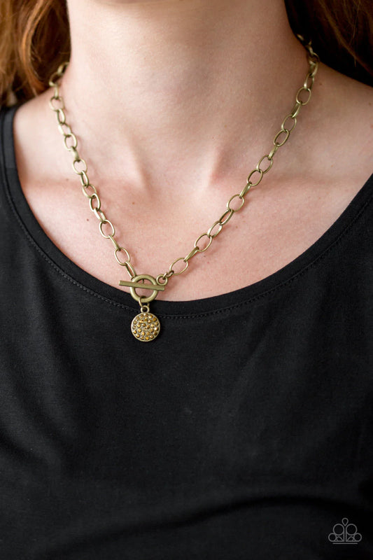 Sorority Sisters Brass Aurum Rhinestone Necklace Paparazzi N0155