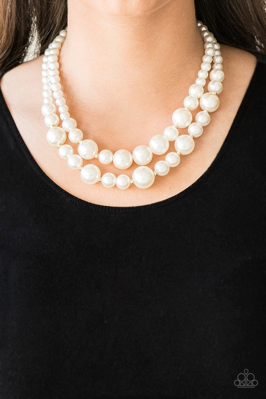 The More The Modest Gold And White Pearl Necklace Paparazzi N0026