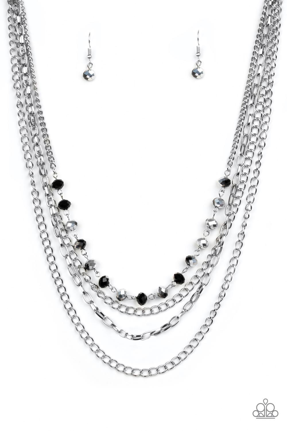 Extravagant Elegance - Multi Black Bead Silver Multi Layer Chain Necklace Paparazzi