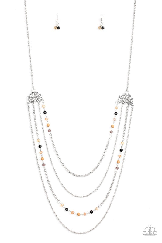 Pharaoh Finesse Multi Silver Brown, Black Bead Necklace Paparazzi N0147
