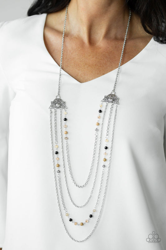 Pharaoh Finesse Multi Silver Brown, Black Bead Necklace Paparazzi N0147