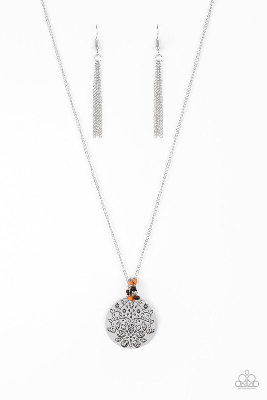 Desert Abundance Orange Floral Embossed Necklace Paparazzi N0094