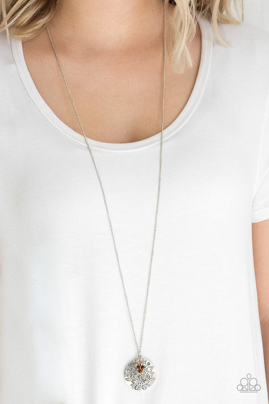 Desert Abundance Orange Floral Embossed Necklace Paparazzi N0094