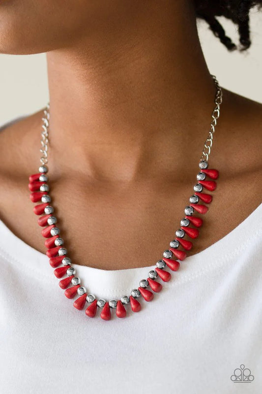 Extinct Species Red Teardrop Santa Fe Style Stone Necklace Paparazzi N0960