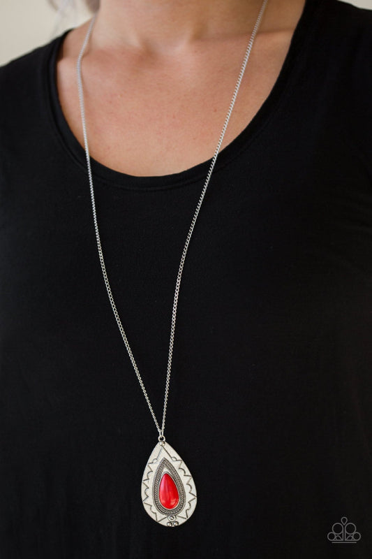 Sedona Solstice Red Cracked Stone Necklace Paparazzi N0493