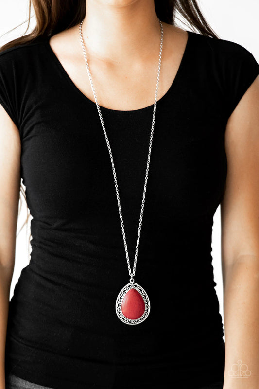 Full Frontier Red Cracked Stone Necklace Paparazzi N0761