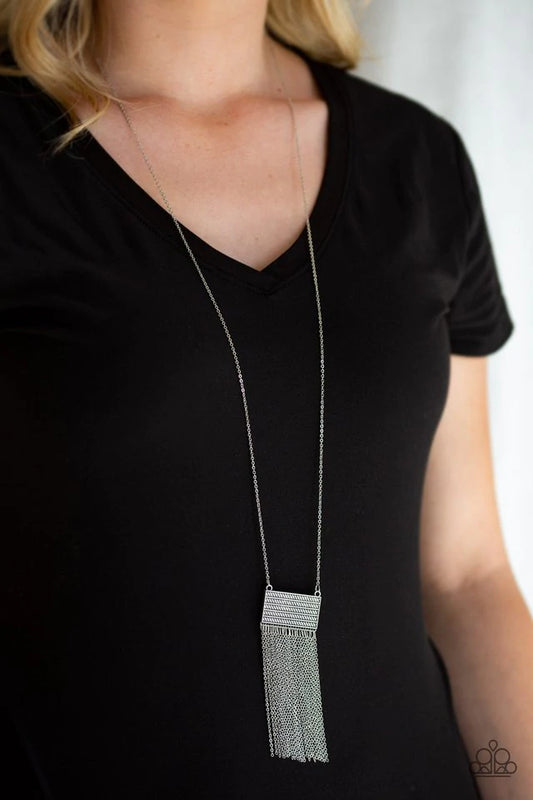 Totally Tassel Silver Textures Necklace Paparazzi N0054