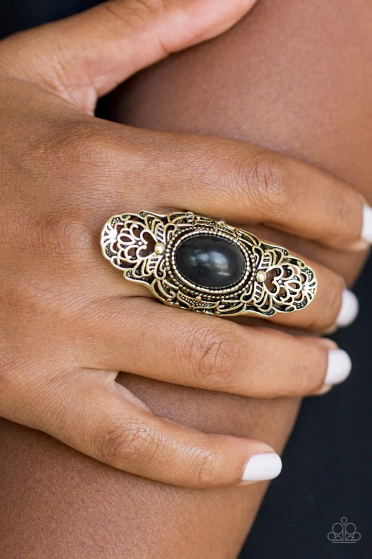 Ego Tripping Brass Black Stone Ring Paparazzi R0017