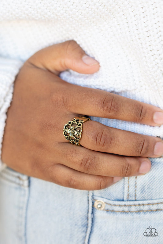 Fanciful Flower Gardens Brass Floral Ring Paparazzi R0156
