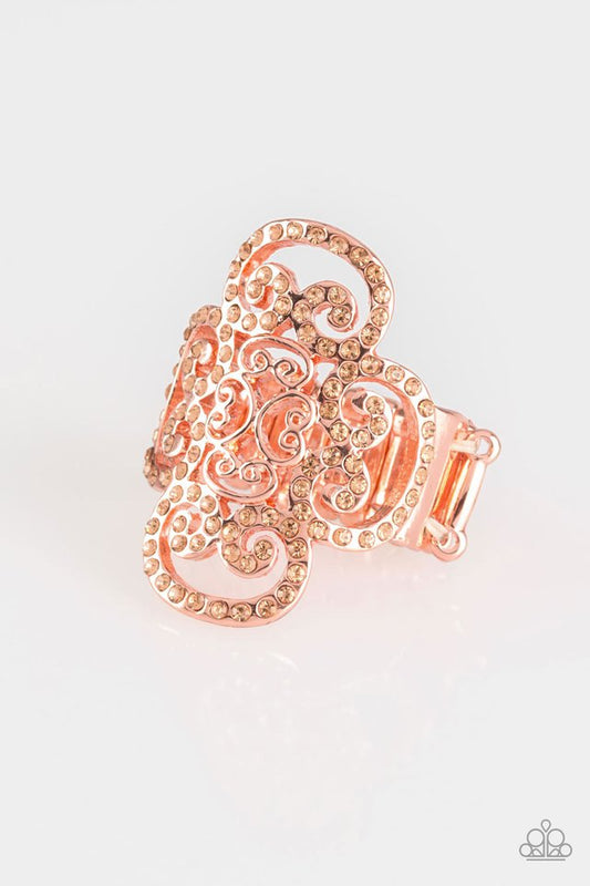 Regal Regalia Peach Rhinestone Copper Ring Paparazzi R0092